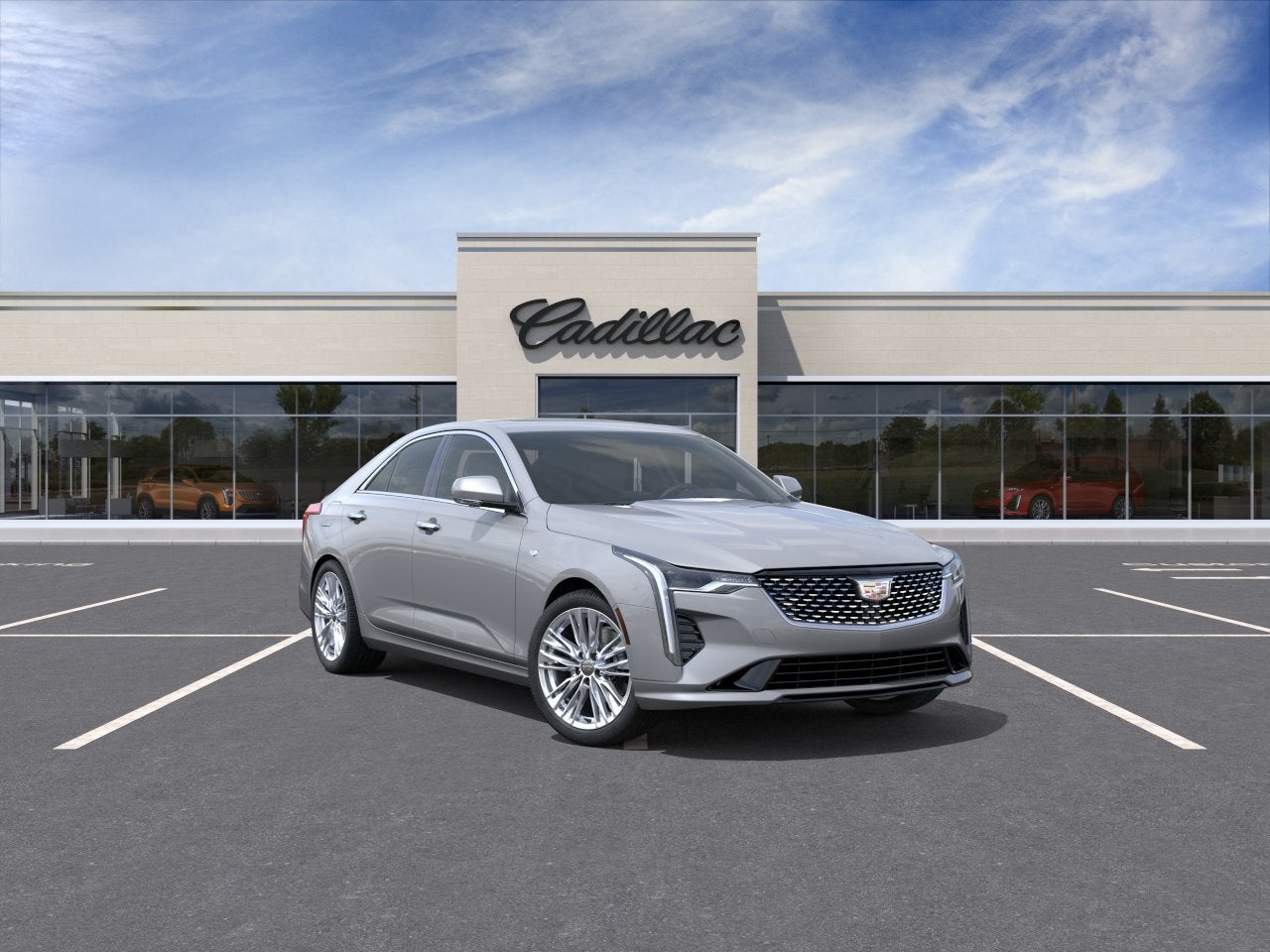 2026 Cadillac CT4 Premium Luxury in Argent Silver Metallic — front three-quarter view