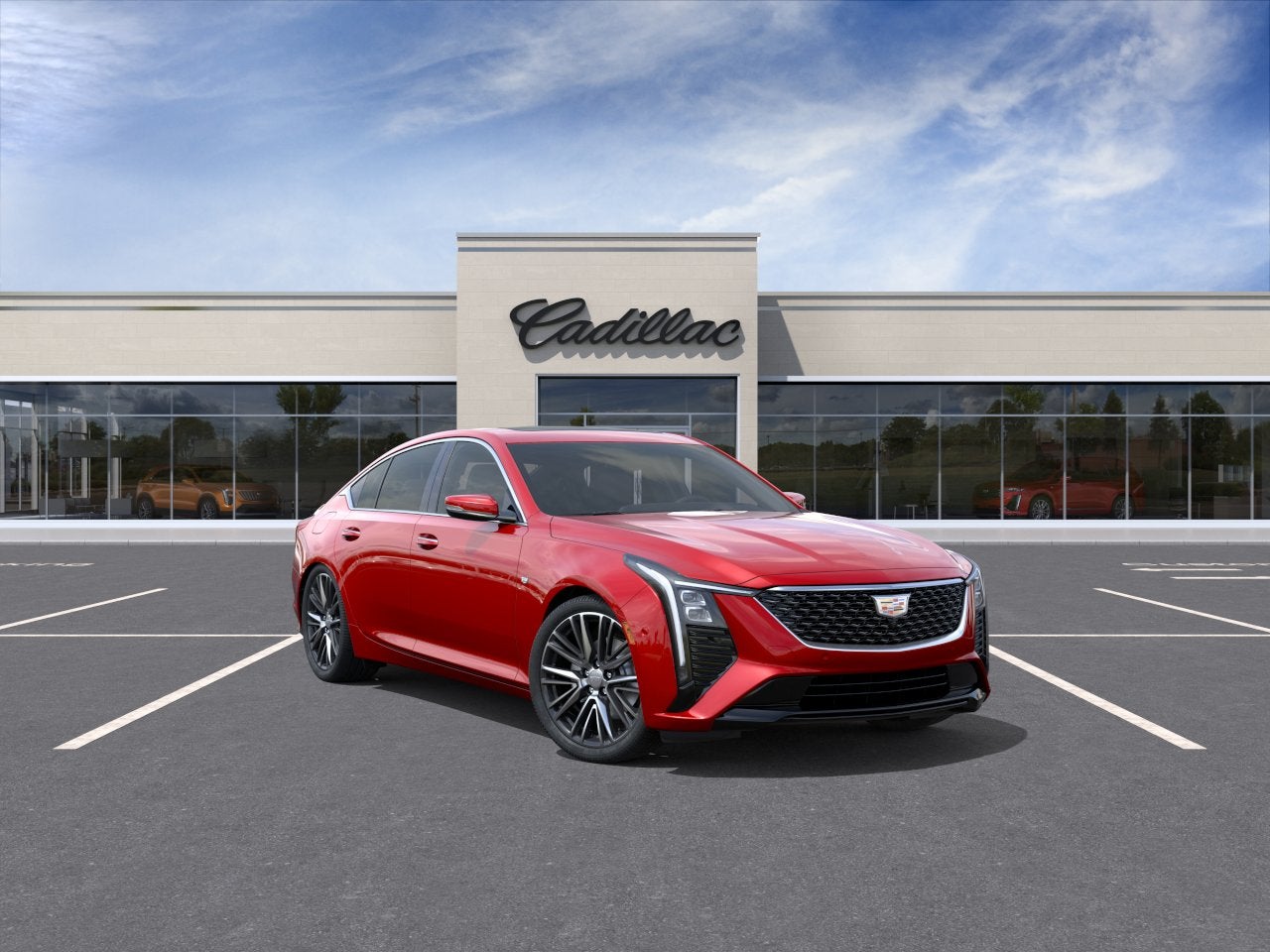 2026 Cadillac CT5 Premium Luxury in Radiant Red Tintcoat — front three-quarter view