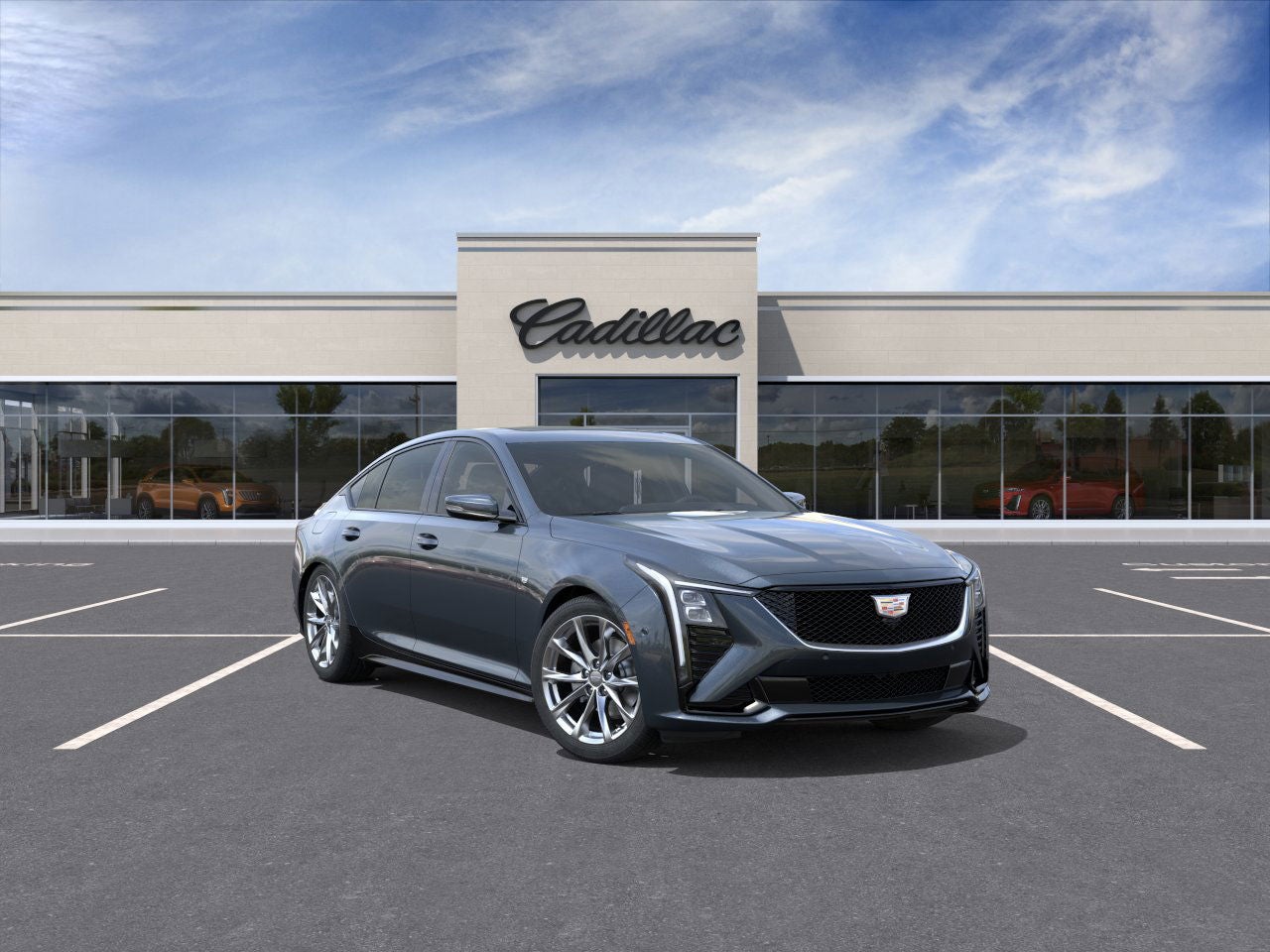 2026 Cadillac CT5 Sport in Deep Space Metallic — front three-quarter view