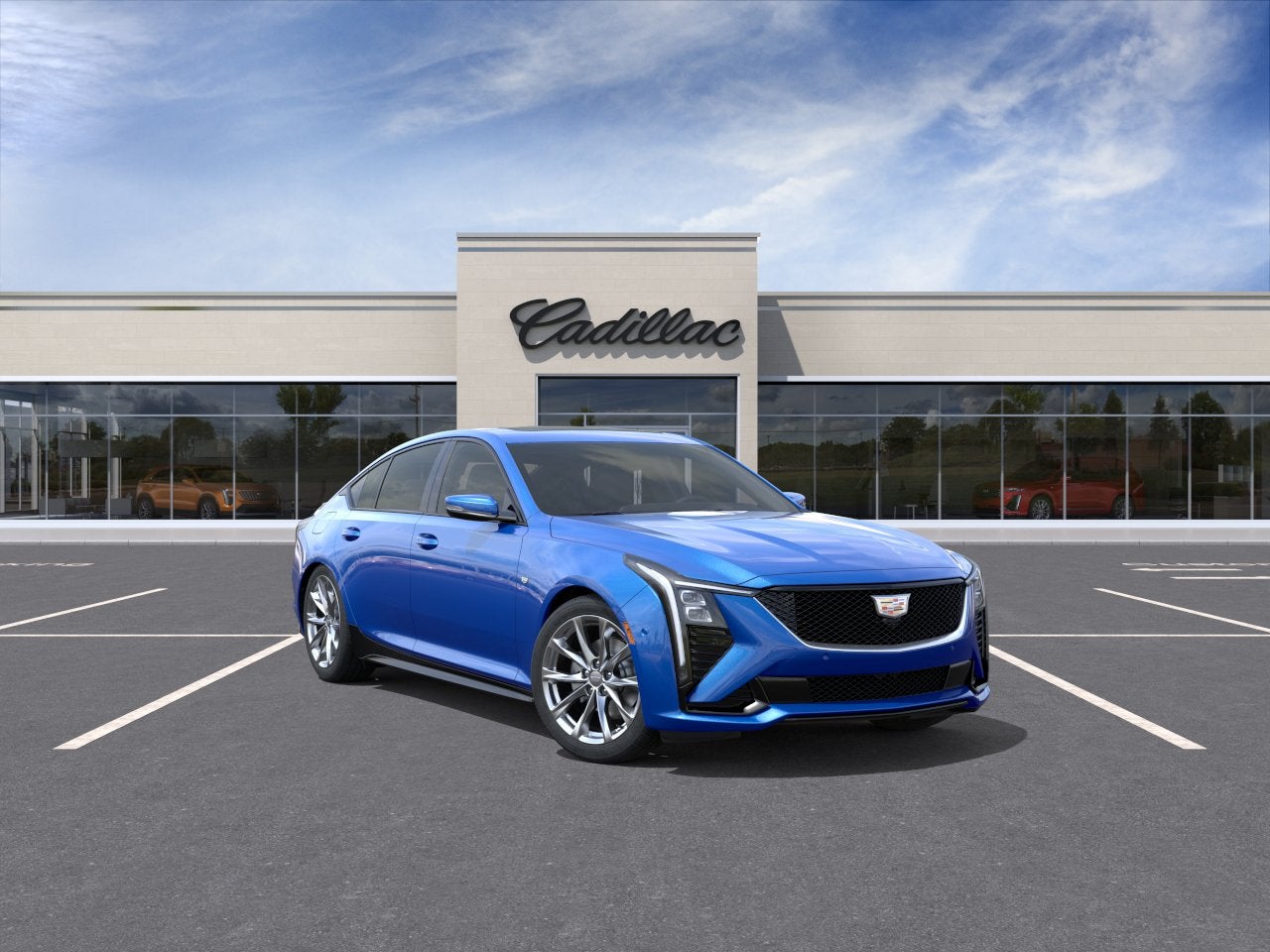 2026 Cadillac CT5 Sport in Coastal Blue Metallic — front three-quarter view