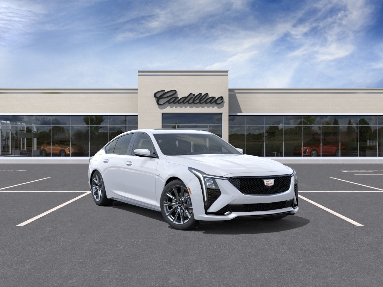 2026 Cadillac CT5 Sport in Summit White — front three-quarter view