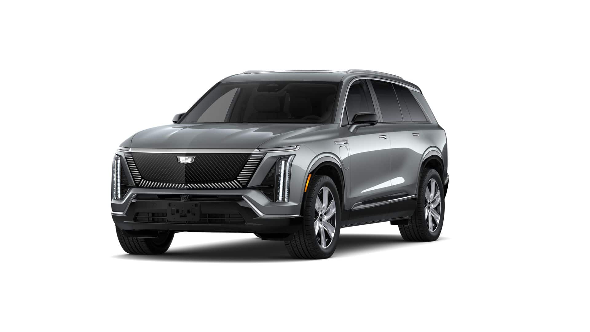 2027 Cadillac VISTIQ Luxury in Argent Silver Metallic — front three-quarter view