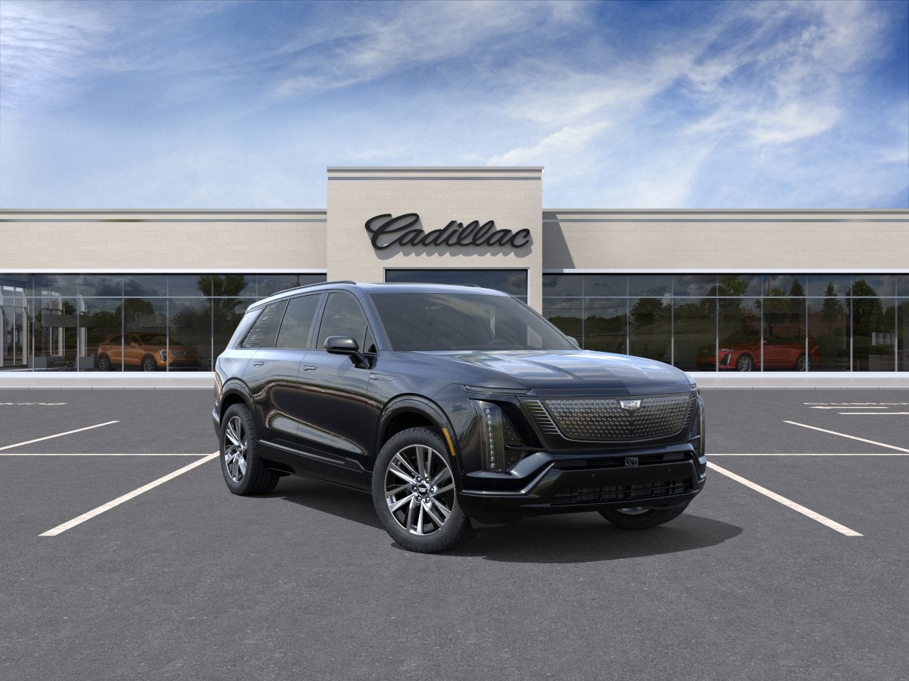 2026 Cadillac VISTIQ Sport in Stellar Black Metallic — front three-quarter view