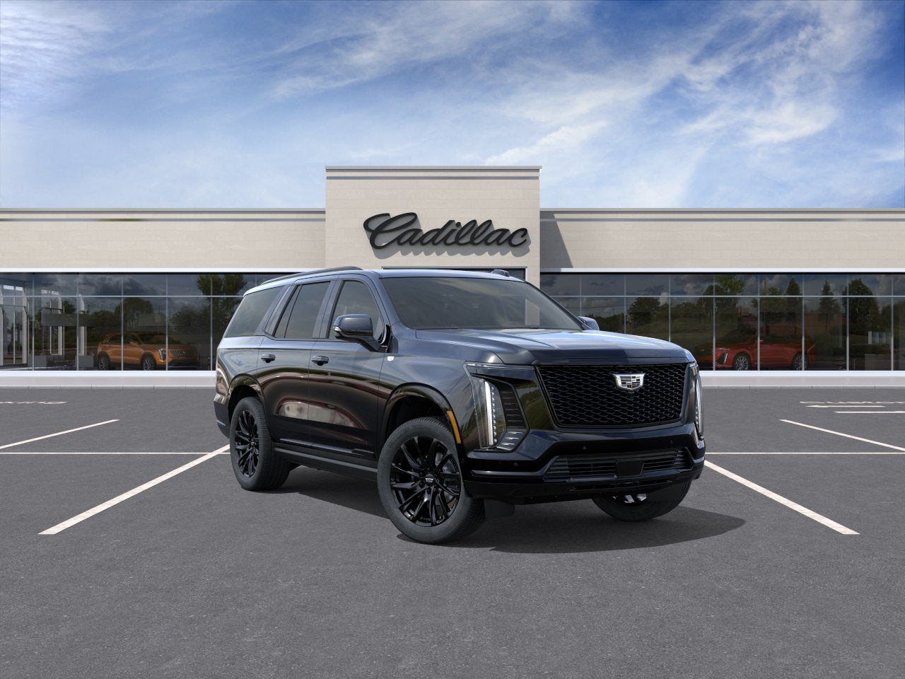 2026 Cadillac Escalade Sport in Black Raven — front three-quarter view