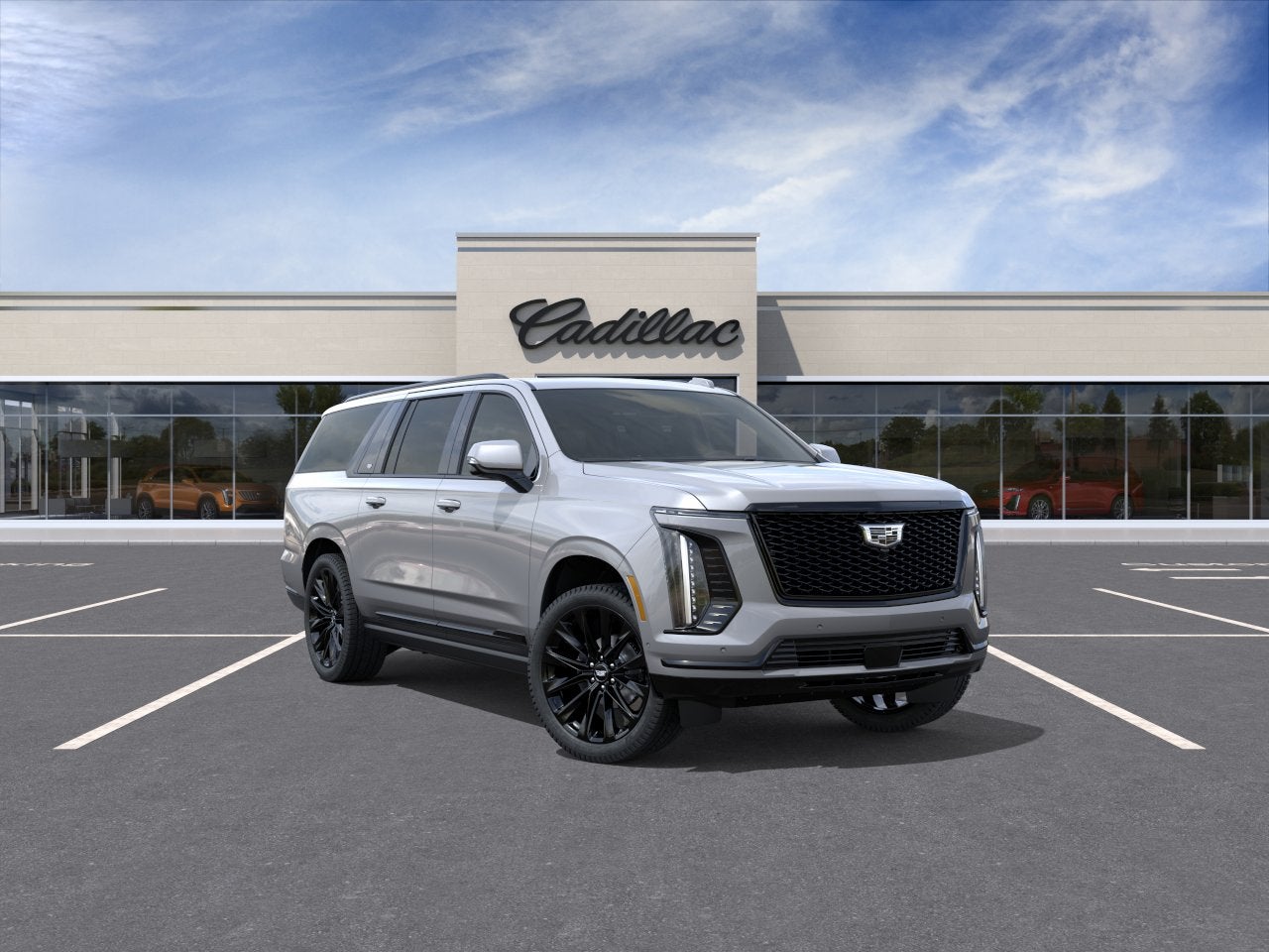 2026 Cadillac Escalade ESV Platinum Sport in Argent Silver Metallic — front three-quarter view